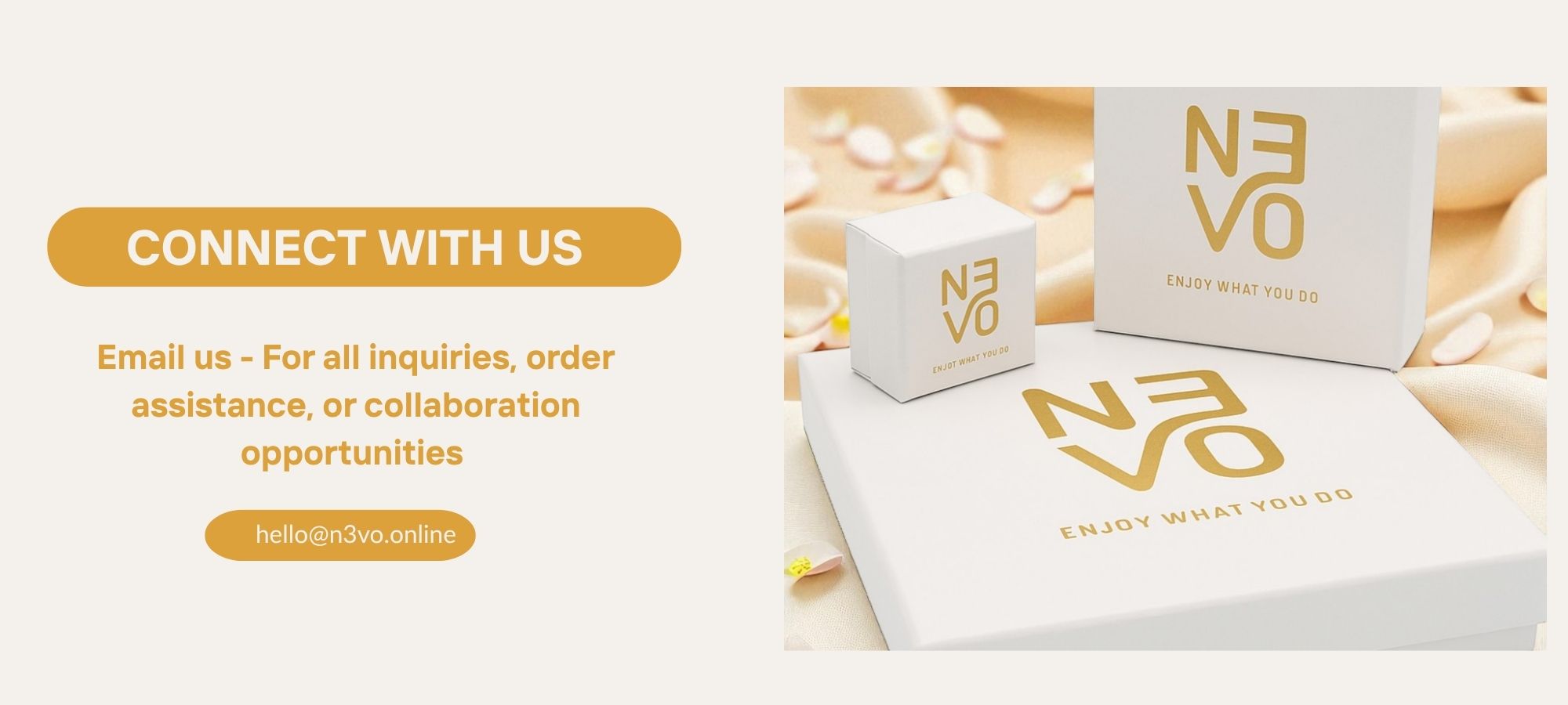 N3VO products with contact information on a light background